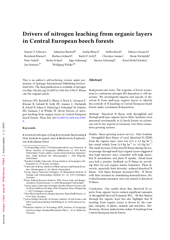 (PDF) Drivers of nitrogen leaching from organic layers in Central ...