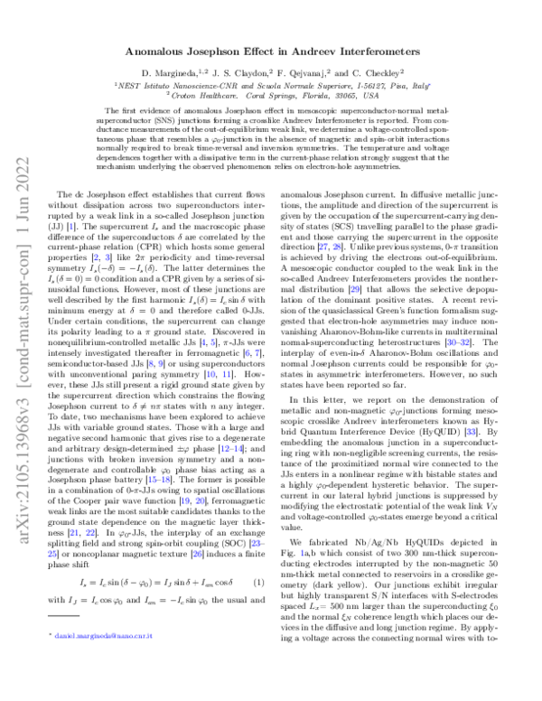 (PDF) Observation of anomalous Josephson effect in nonequilibrium ...