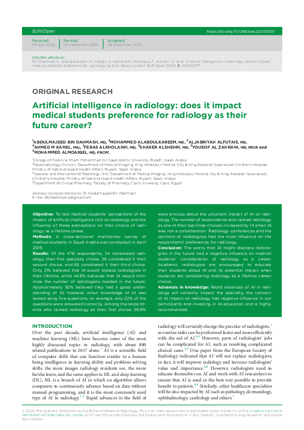 (PDF) Artificial intelligence in radiology: does it impact medical ...