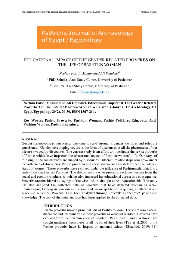 PDF) Educational impact of gender related Pashto proverbs