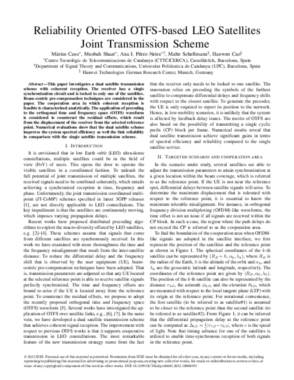 (PDF) Reliability Oriented OTFS-based LEO Satellites Joint Transmission ...