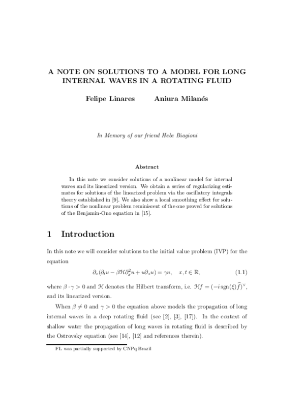 (PDF) A Note on Solutions to a Model for Long Internal Waves in a ...
