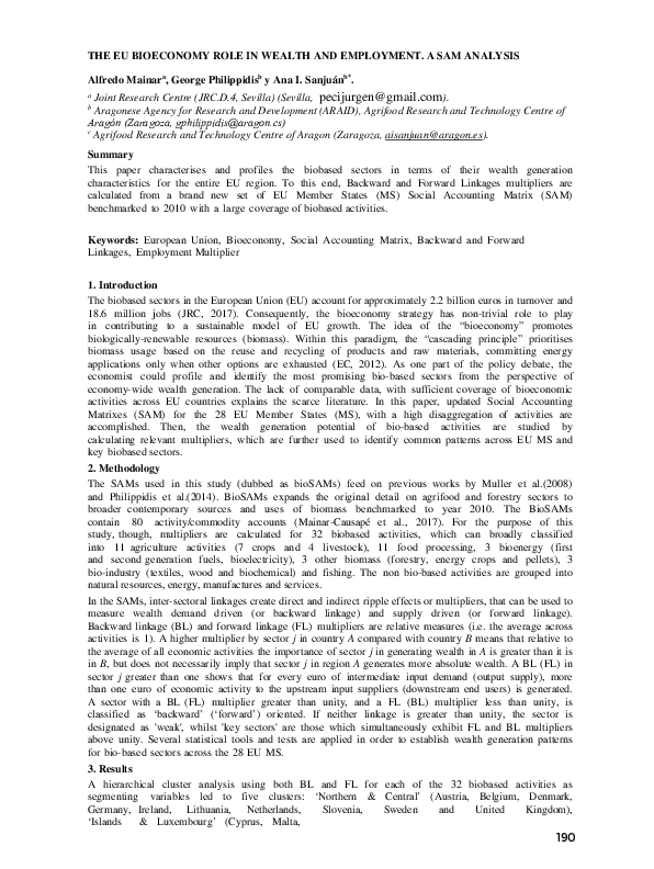 (PDF) The EU bioeconomy role in wealth and employment. a sam analysis