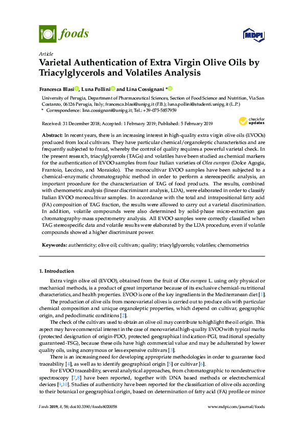 (PDF) Varietal Authentication of Extra Virgin Olive Oils by ...