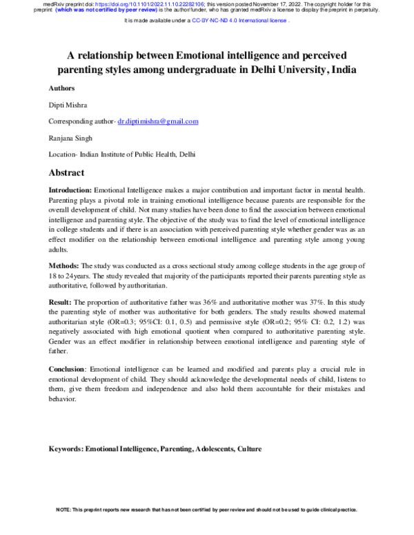 (PDF) A relationship between Emotional intelligence and perceived ...