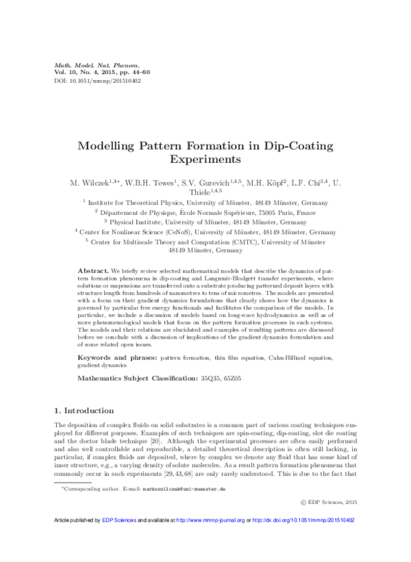 (PDF) Modelling Pattern Formation in Dip-Coating Experiments