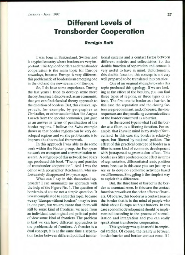 (PDF) Different Levels of Transborder Cooperation Remigio Ratti
