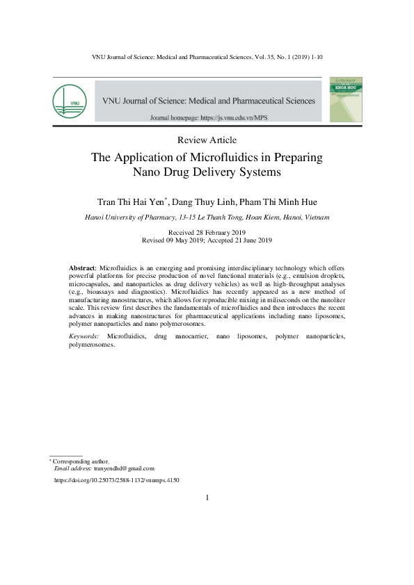 (PDF) The Application of Microfluidics in Preparing Nano Drug Delivery ...