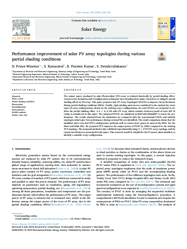 (PDF) Performance improvement of solar PV array topologies during ...