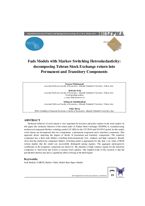 (PDF) Fads Models with Markov Switching Hetroskedasticity: decomposing ...