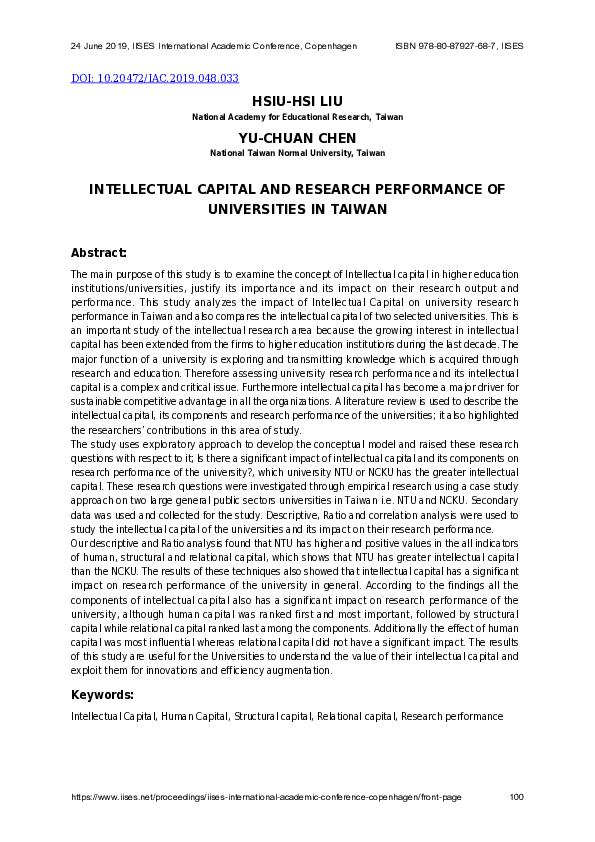 (PDF) Intellectual Capital and Research Performance of Universities in ...