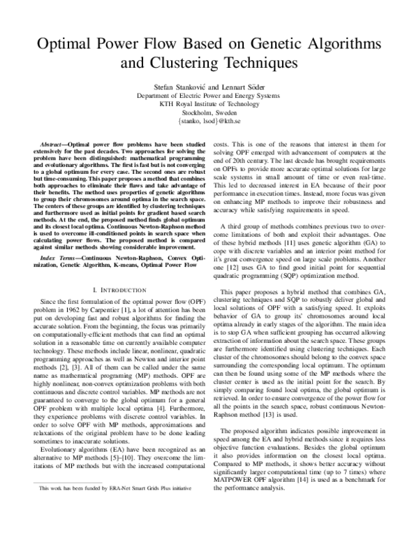 (PDF) Optimal Power Flow Based on Genetic Algorithms and Clustering ...