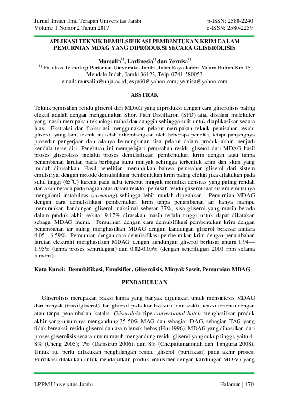 (PDF) Aplikasi Teknik Demulsifikasi Pembentukan Krim Dalam Pemurnian ...