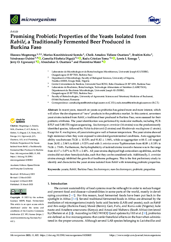 (PDF) Promising Probiotic Properties of the Yeasts Isolated from Rabilé ...