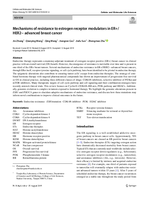 (PDF) Mechanisms of resistance to estrogen receptor modulators in ER+ ...