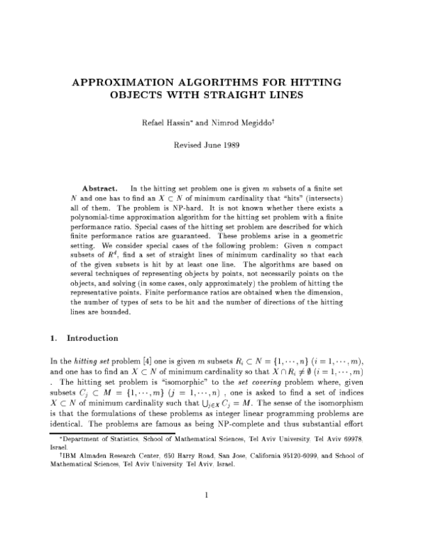 (PDF) Approximation algorithms for hitting objects with straight lines