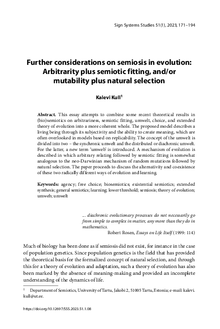 (PDF) Further considerations on semiosis in evolution: Arbitrarity plus ...