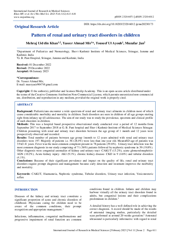 (PDF) Pattern of renal and urinary tract disorders in children