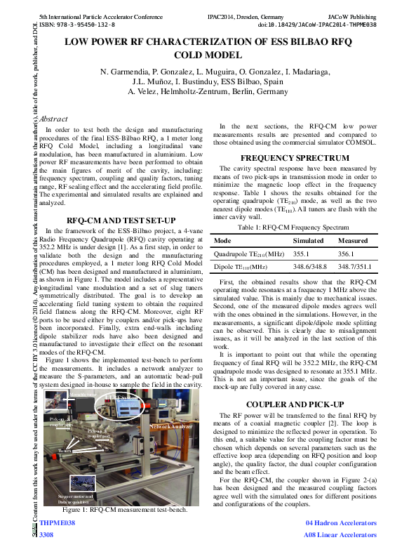 (PDF) Low Power RF Characterization of Ess Bilbao RFQ Cold Model