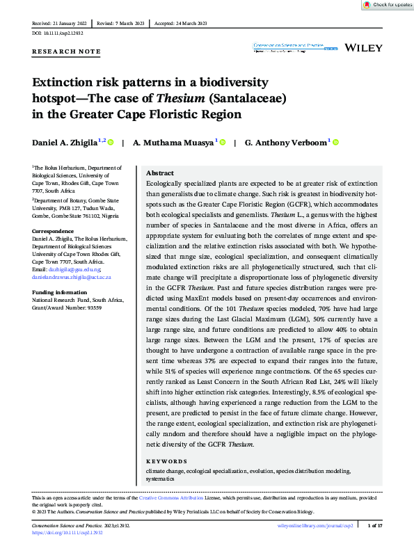 (PDF) Extinction risk patterns in a biodiversity hotspot—The case of ...