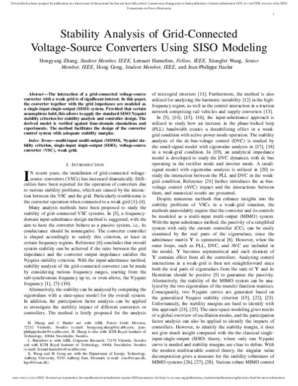(PDF) Stability analysis of grid-connected voltage source inverters ...