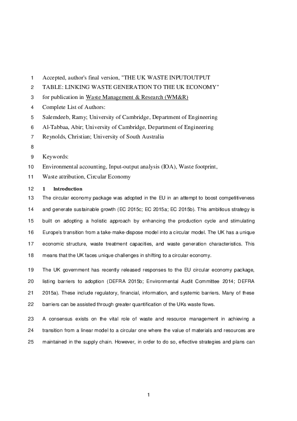 (PDF) The UK waste input–output table: Linking waste generation to the ...