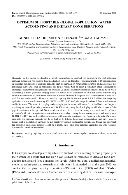 (PDF) Optimum Supportable Global Population: Water Accounting and ...