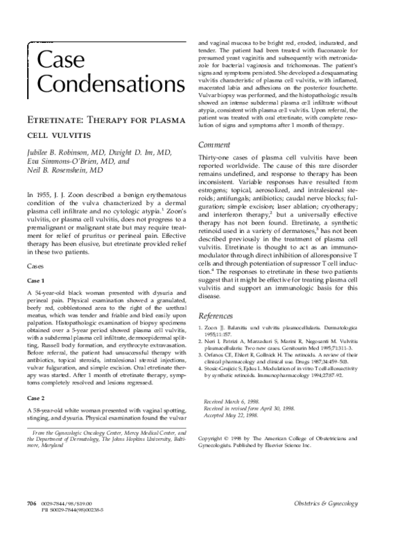  pdf etretinate therapy for plasma cell vulvitis