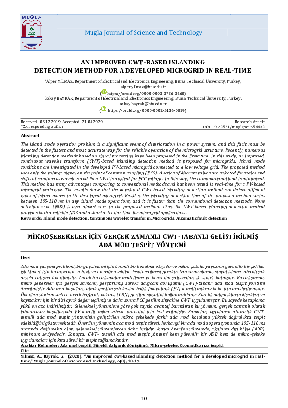 (PDF) An Improved CWT-Based Islanding Detection Method for a Developed ...