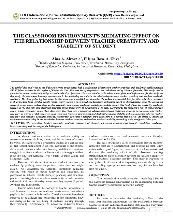 (PDF) The Classroom Environment's Mediating Effect on the Relationship ...