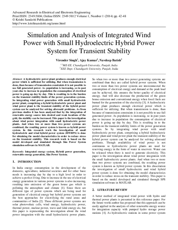 (PDF) Simulation and Analysis of Integrated Wind Power with Small ...
