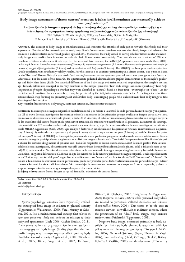 (PDF) Body image assessment of fitness centers´ members & behavioral ...