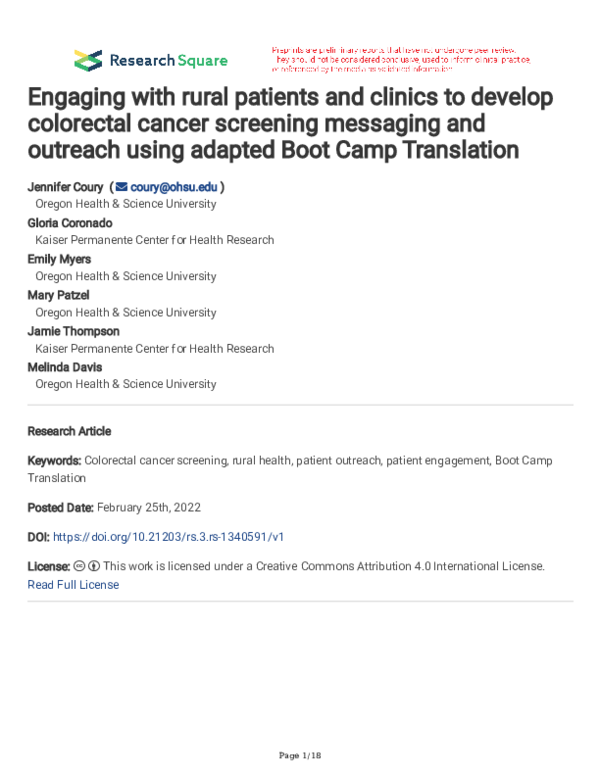 (PDF) Engaging with rural patients and clinics to develop colorectal ...