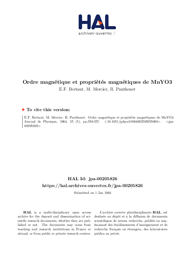 Ordre magnétique et propriétés magnétiques de MnYO3