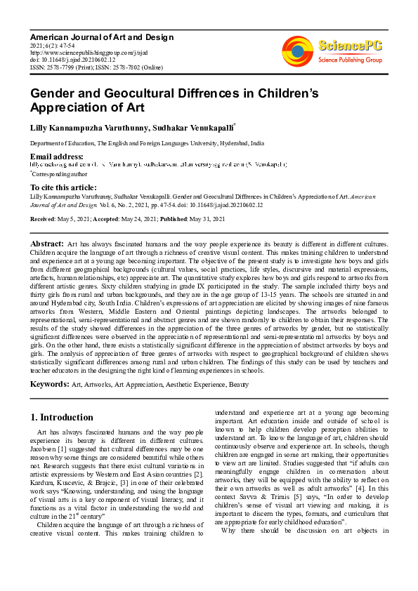 (PDF) Gender and Geocultural Diffrences in Children's Appreciation of Art
