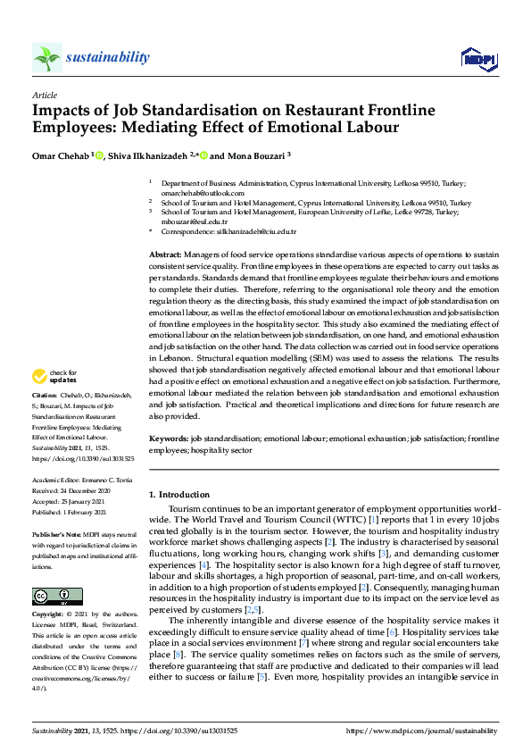 (PDF) Impacts of Job Standardisation on Restaurant Frontline Employees ...