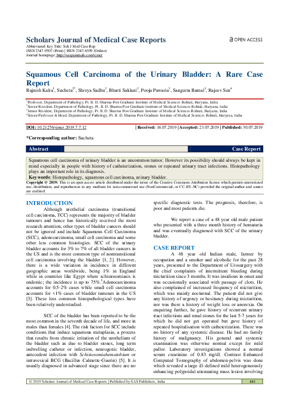 (PDF) Squamous Cell Carcinoma of the Urinary Bladder: A Rare Case Report