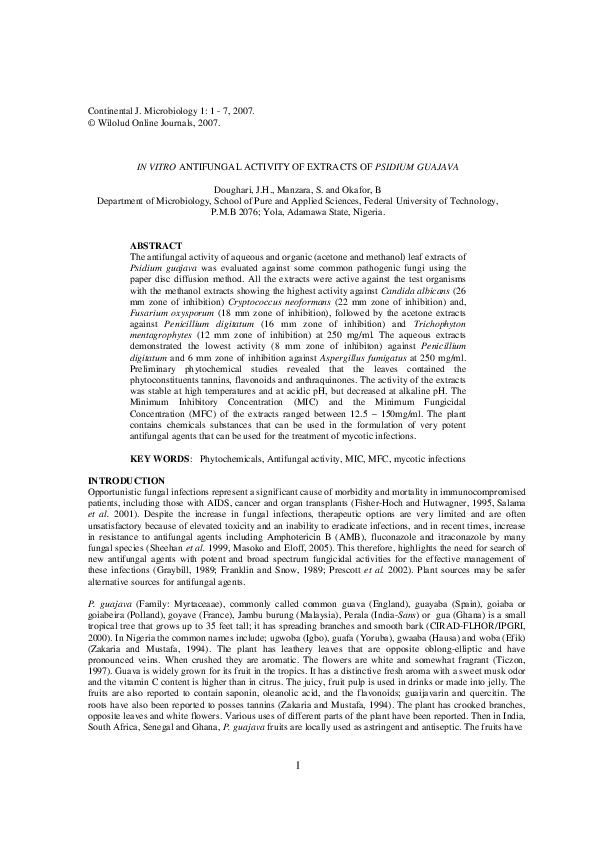 (PDF) In Vitro Antifungal Activity Of Extracts Of Psidium Guajava