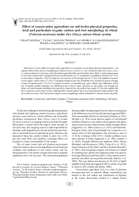 (PDF) Effect of conservation agriculture on soil hydro-physical ...