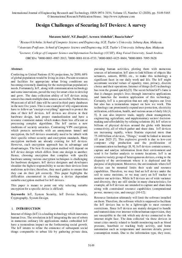 (PDF) Design Challenges of Securing IoT Devices: A survey