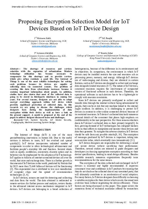 (PDF) Proposing Encryption Selection Model for IoT Devices Based on IoT ...