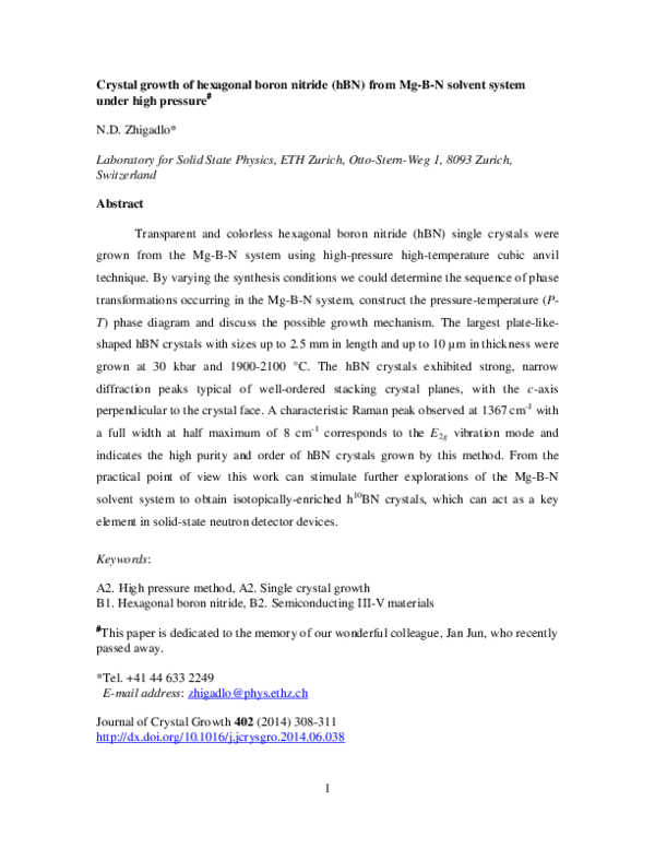 (PDF) Crystal growth of hexagonal boron nitride (hBN) from Mg–B–N ...