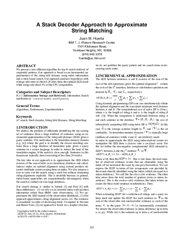 (PDF) A stack decoder approach to approximate string matching