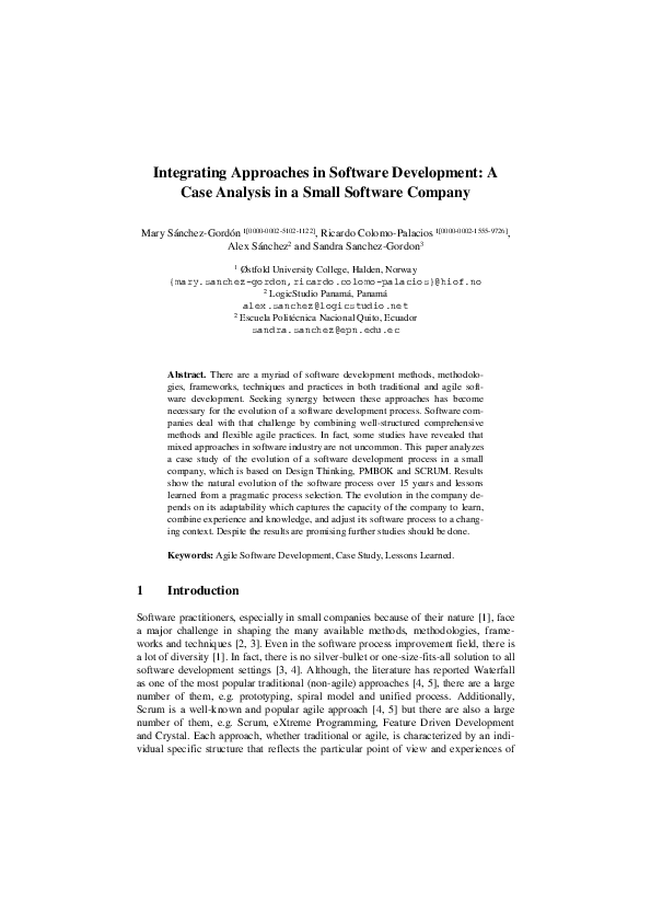 (PDF) Integrating Approaches in Software Development: A Case Analysis ...