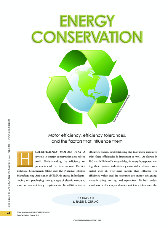 (PDF) Energy Conservation: Motor Efficiency, Efficiency Tolerances, and ...