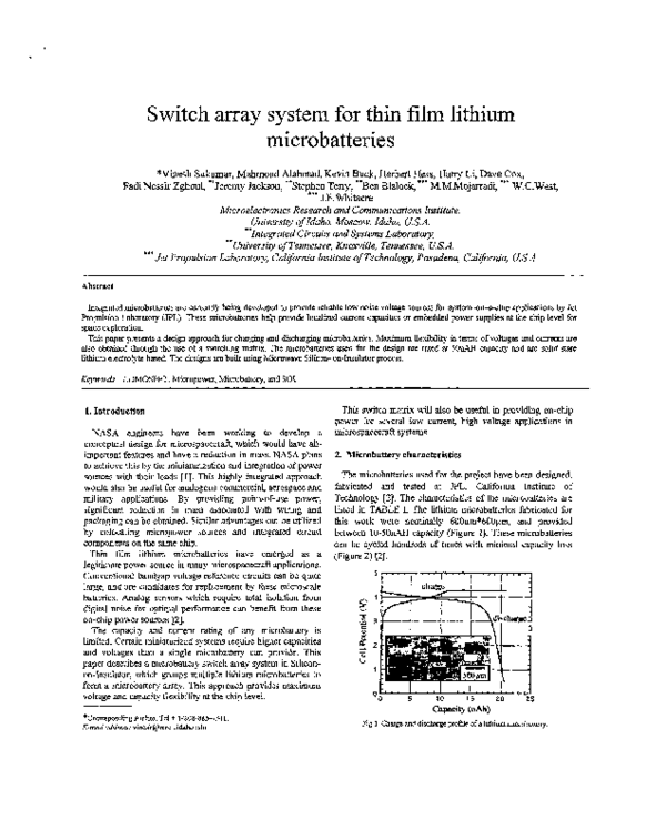 (PDF) Switch array system for thin film lithium microbatteries