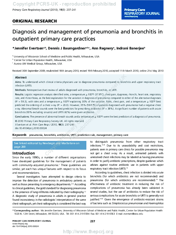 (PDF) Diagnosis and management of pneumonia and bronchitis in ...