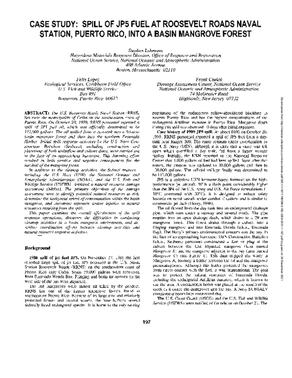 (PDF) Case Study Spill of JP5 Fuel at Roosevelt Roads Naval Station