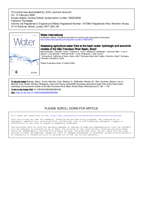(PDF) Assessing agriculture–water links at the basin scale: hydrologic ...