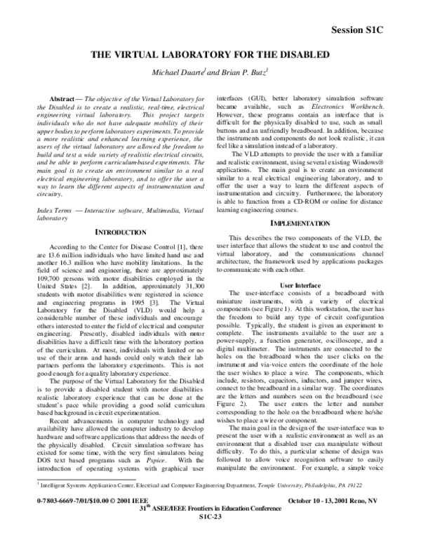(PDF) The Virtual Laboratory for the Disabled